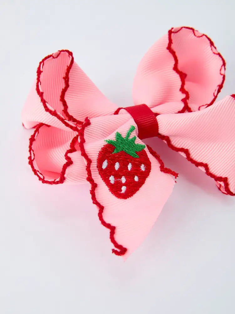 Strawberry Embroidered Girls Hairpin 4 Inches - Bows