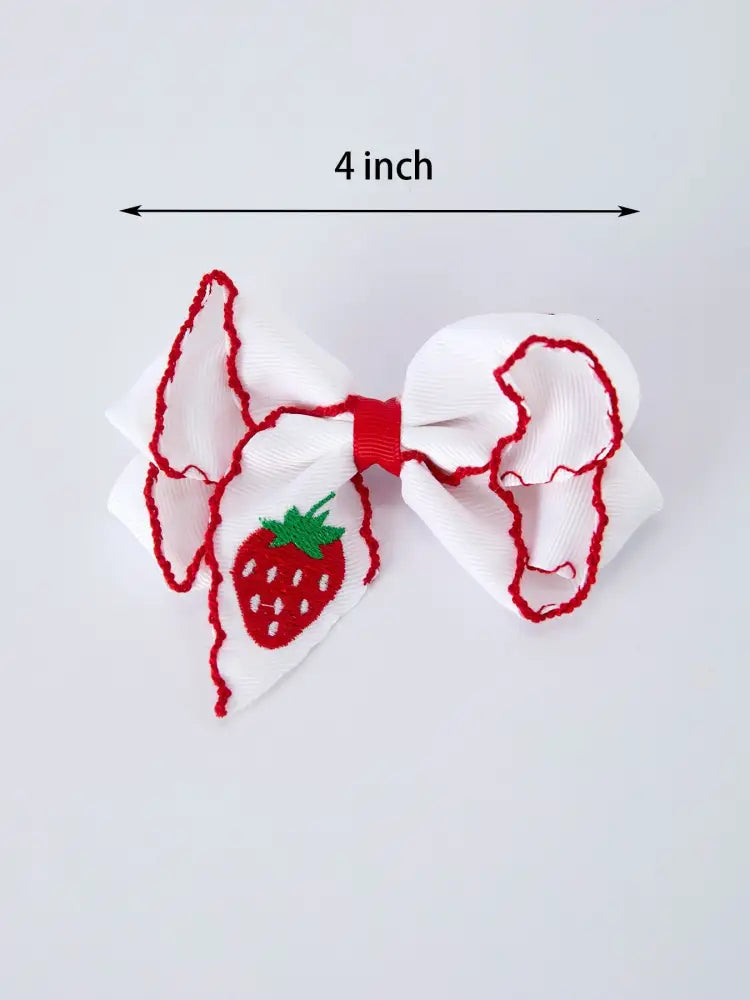 Strawberry Embroidered Girls Hairpin 4 Inches - Bows