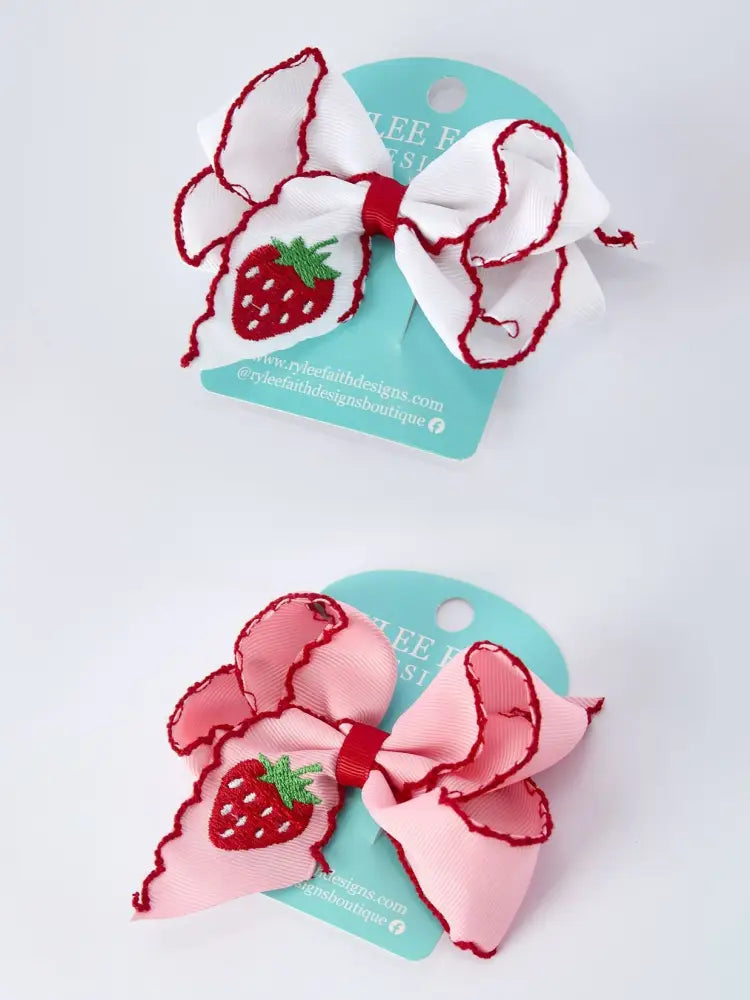 Strawberry Embroidered Girls Hairpin 4 Inches - Bows