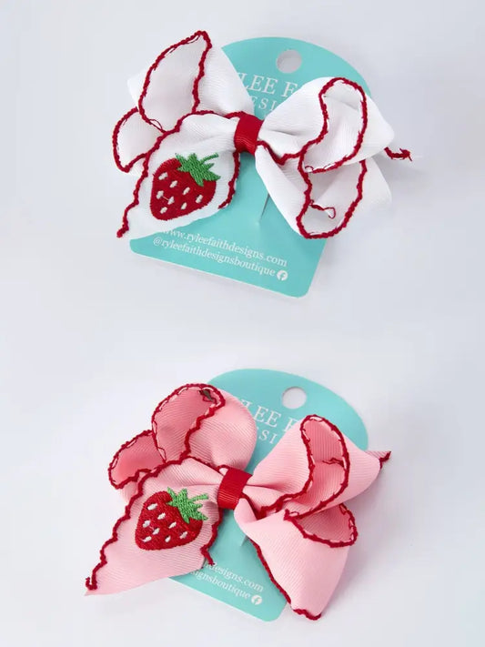 Strawberry Embroidered Girls Hairpin 4 Inches - Bows