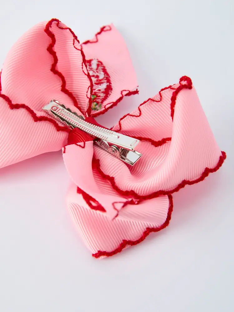 Strawberry Embroidered Girls Hairpin 4 Inches - Bows