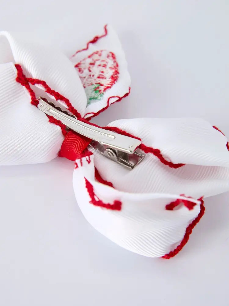 Strawberry Embroidered Girls Hairpin 4 Inches - Bows