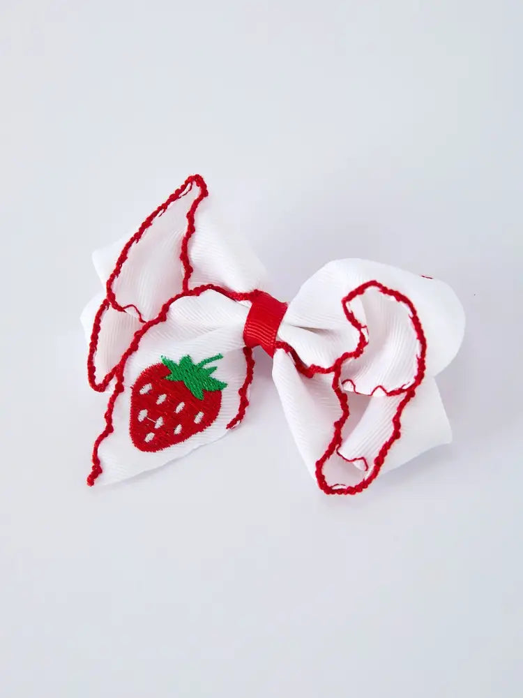 Strawberry Embroidered Girls Hairpin 4 Inches - Bows