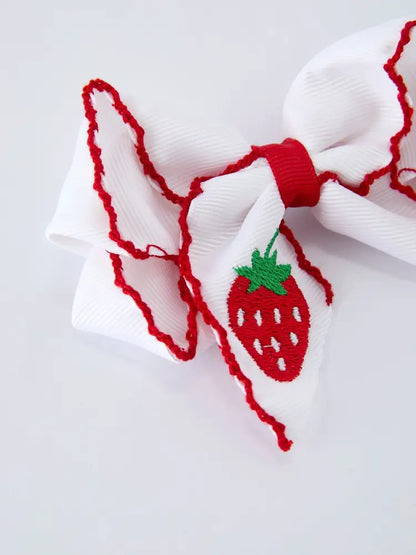 Strawberry Embroidered Girls Hairpin 4 Inches - Bows
