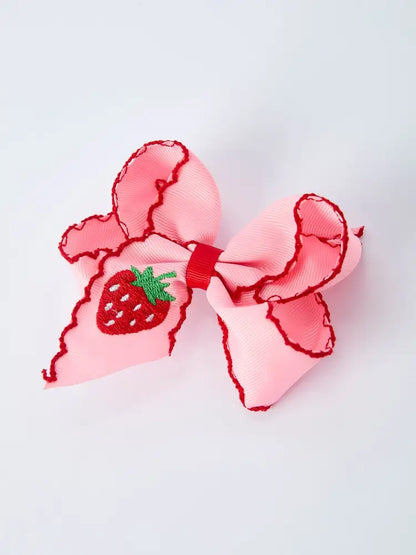 Strawberry Embroidered Girls Hairpin 4 Inches - Bows