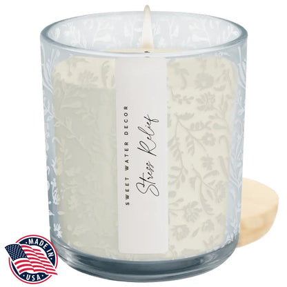 Stress Relief Soy Candle - Blue Tinted Glass Jar - 12 oz Candles