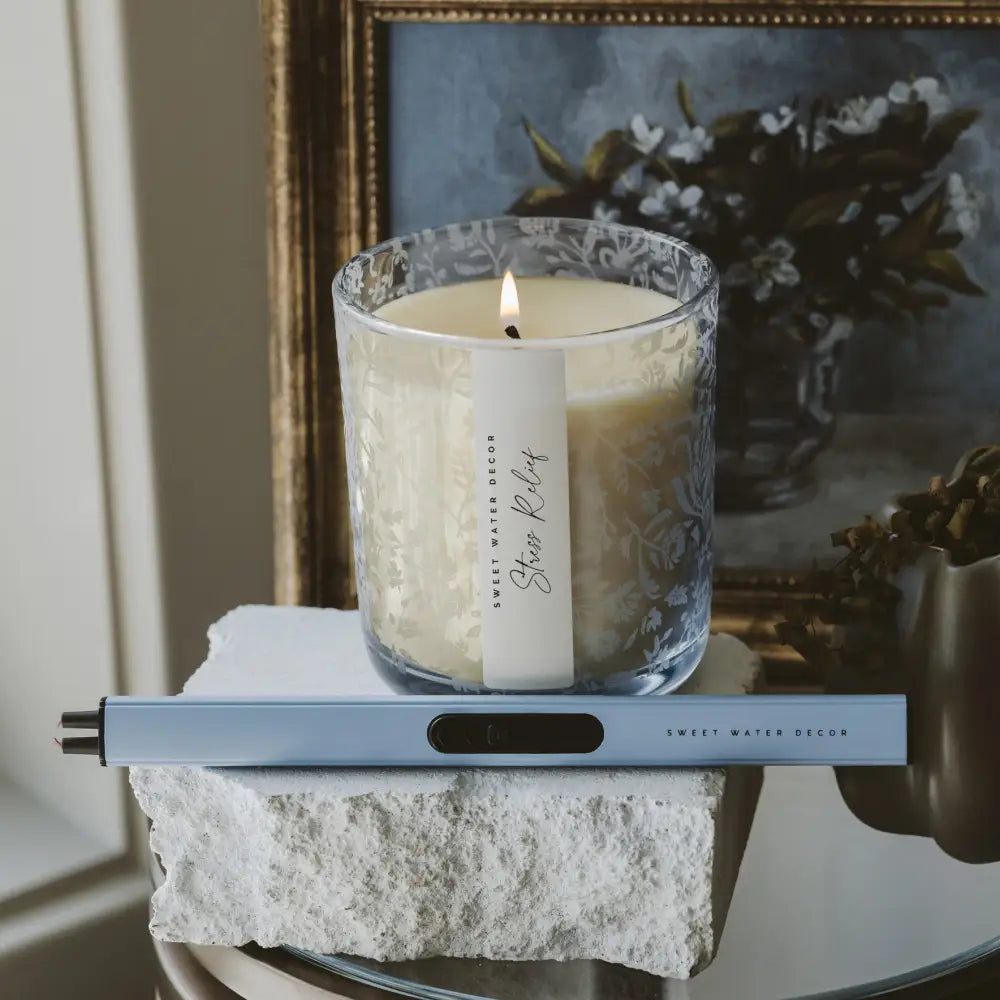 Stress Relief Soy Candle - Blue Tinted Glass Jar - 12 oz Candles