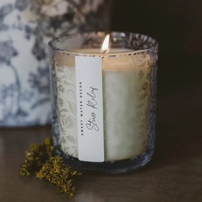 Stress Relief Soy Candle - Blue Tinted Glass Jar - 12 oz Candles