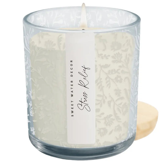Stress Relief Soy Candle - Blue Tinted Glass Jar - 12 oz Candles