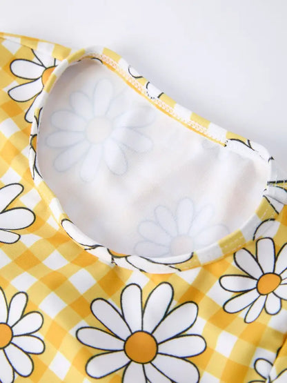 Summer Daisy Plaid Girls Two Piece Swim Set - Swimsuit