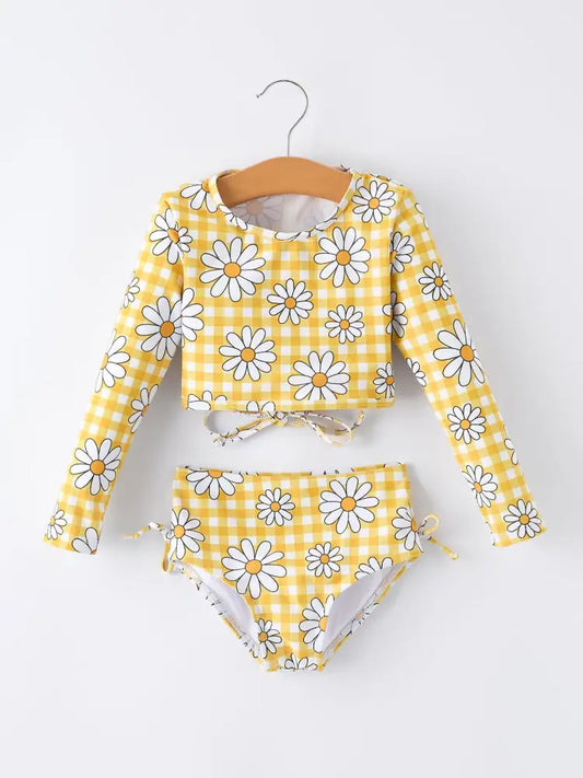 Summer Daisy Plaid Girls Two Piece Swim Set - Swimsuit