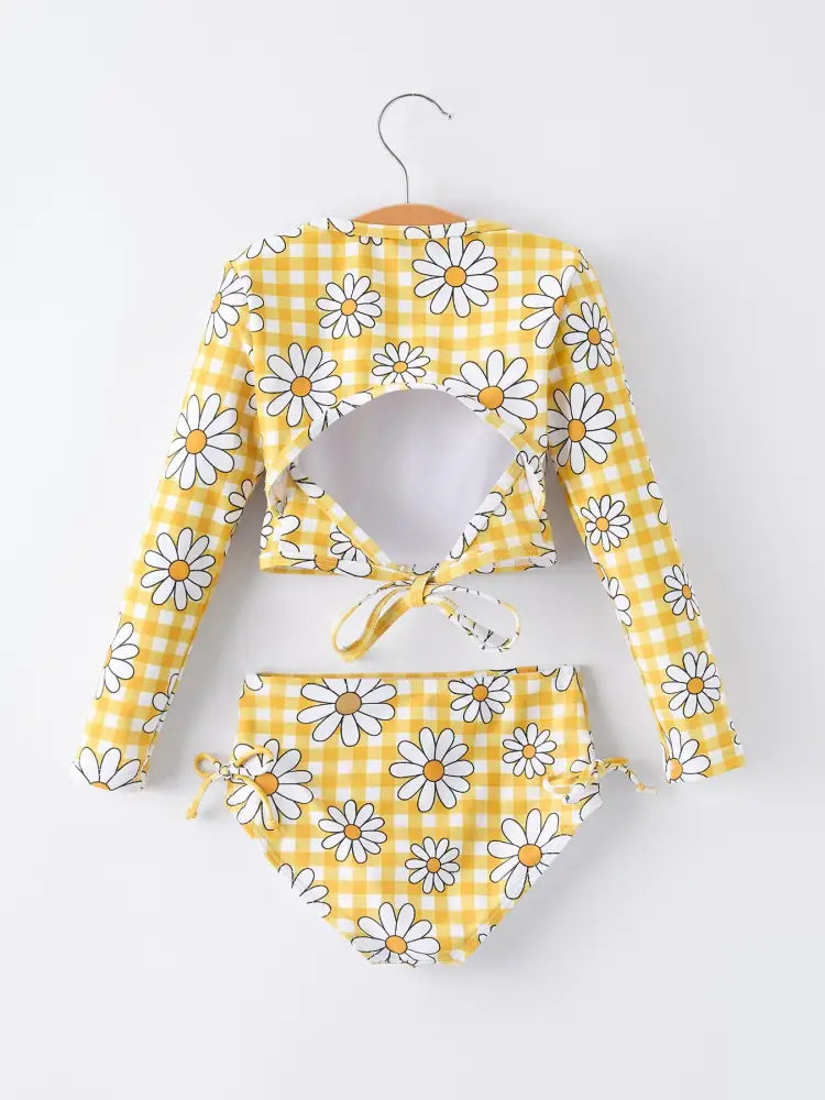 Summer Daisy Plaid Girls Two Piece Swim Set - Swimsuit