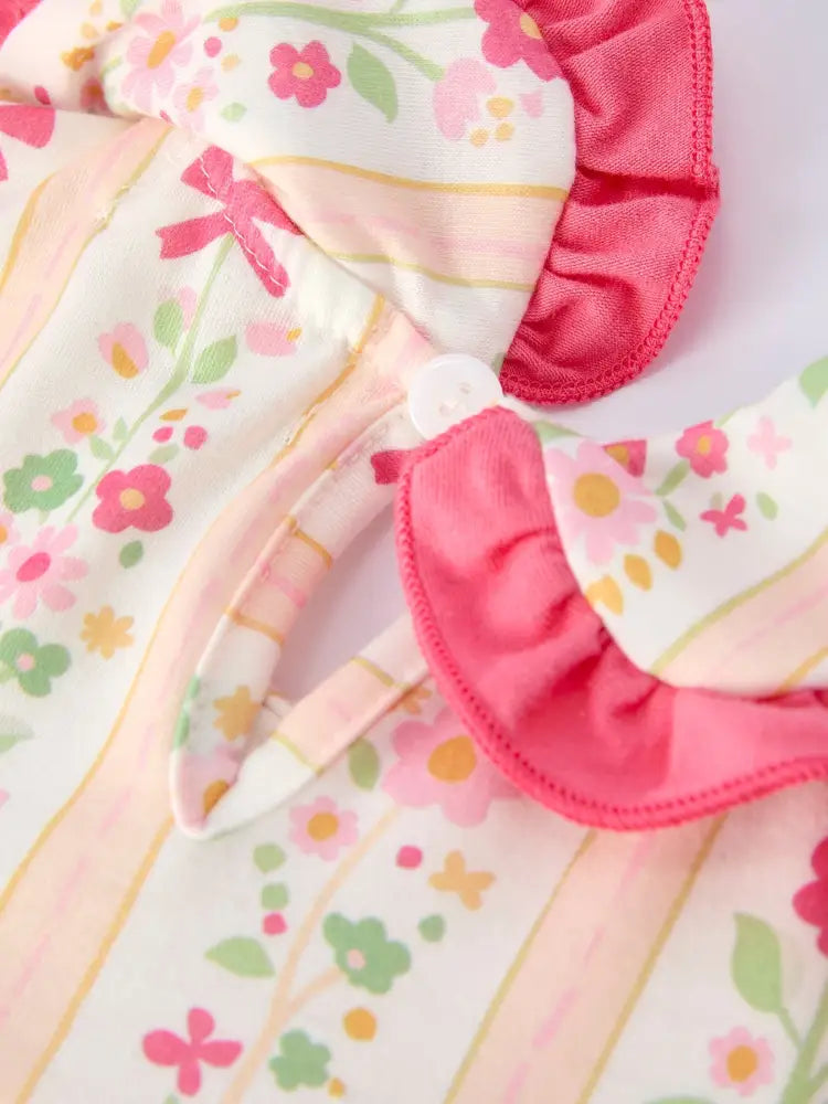 Summer Floral Bow Ruffle Girls Dress Dress