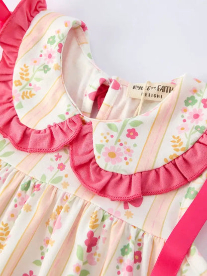 Summer Floral Bow Ruffle Girls Dress Dress