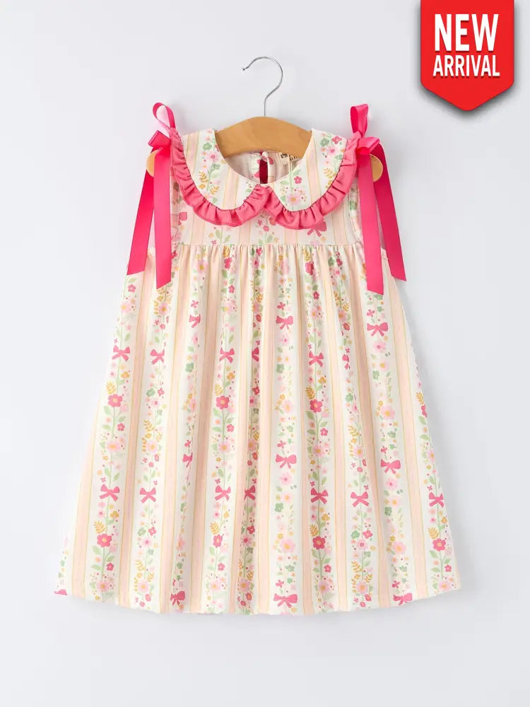 Summer Floral Bow Ruffle Girls Dress Dress