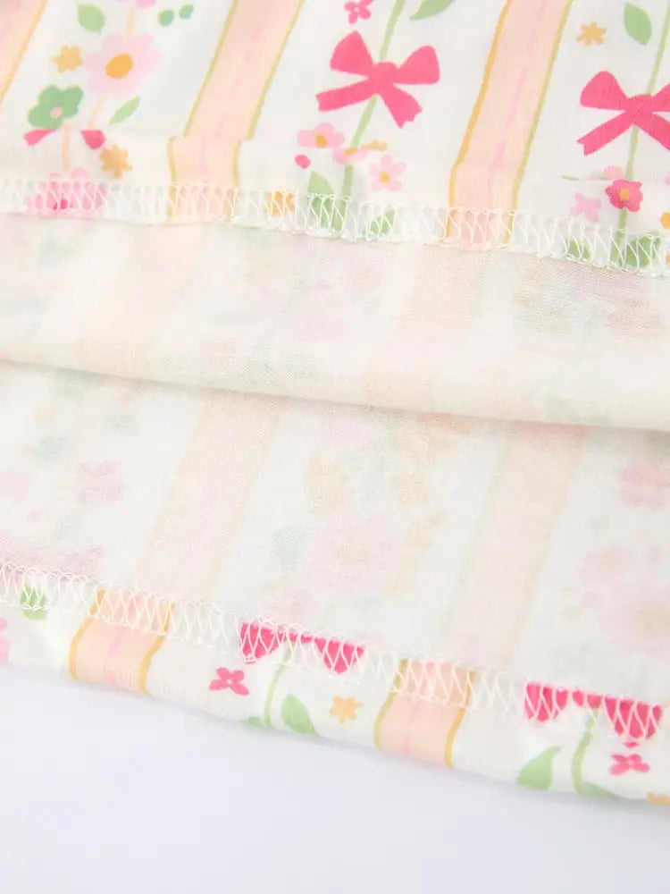 Summer Floral Bow Ruffle Girls Dress Dress