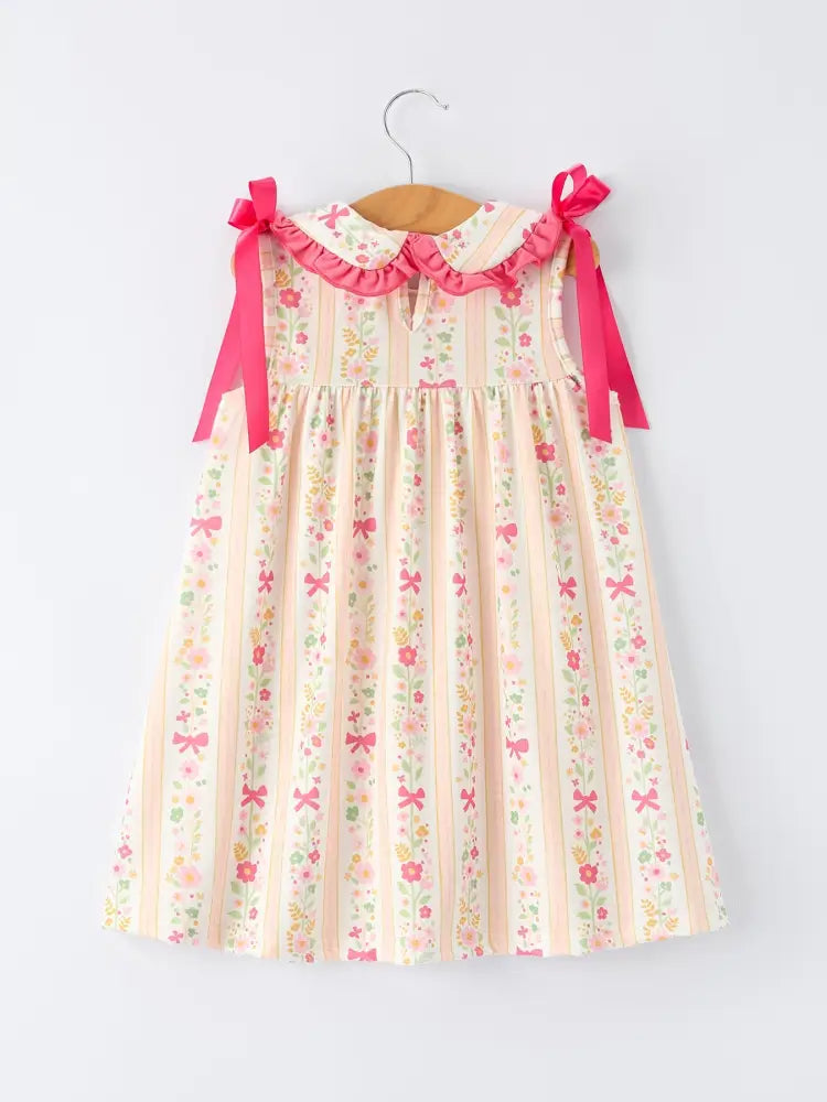 Summer Floral Bow Ruffle Girls Dress Dress