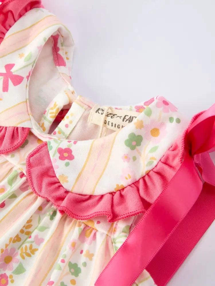 Spring Floral Bow Ruffle Girl Bloomer Set Outfit