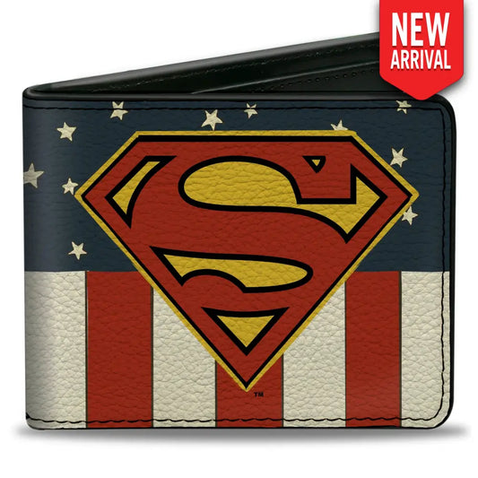 Bi-Fold Wallet - Superman Shield Americana Red White Blue Yellow Bi-Fold Wallets