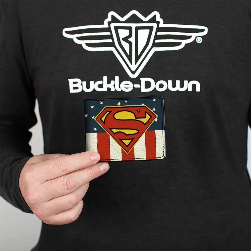 Bi-Fold Wallet - Superman Shield Americana Red White Blue Yellow Bi-Fold Wallets