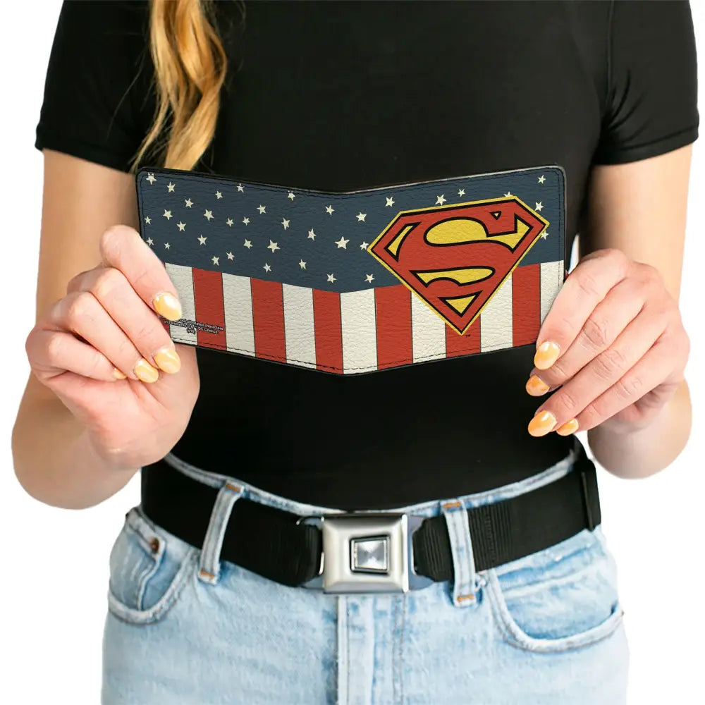 Bi-Fold Wallet - Superman Shield Americana Red White Blue Yellow Bi-Fold Wallets