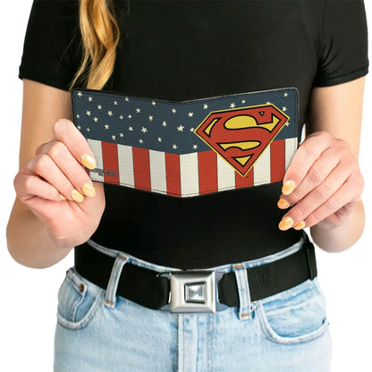 Bi-Fold Wallet - Superman Shield Americana Red White Blue Yellow Bi-Fold Wallets