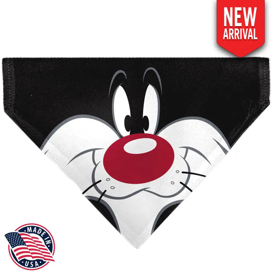 Pet Bandana - LOONEY TUNES Sylvester the Cat Face Close-Up Black - Pet Bandanas