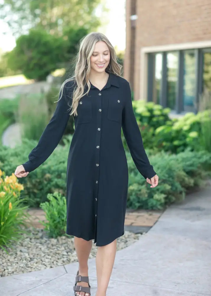 Teagan Black Ultra Soft Shirt Dress - FINAL SALE IC Dresses