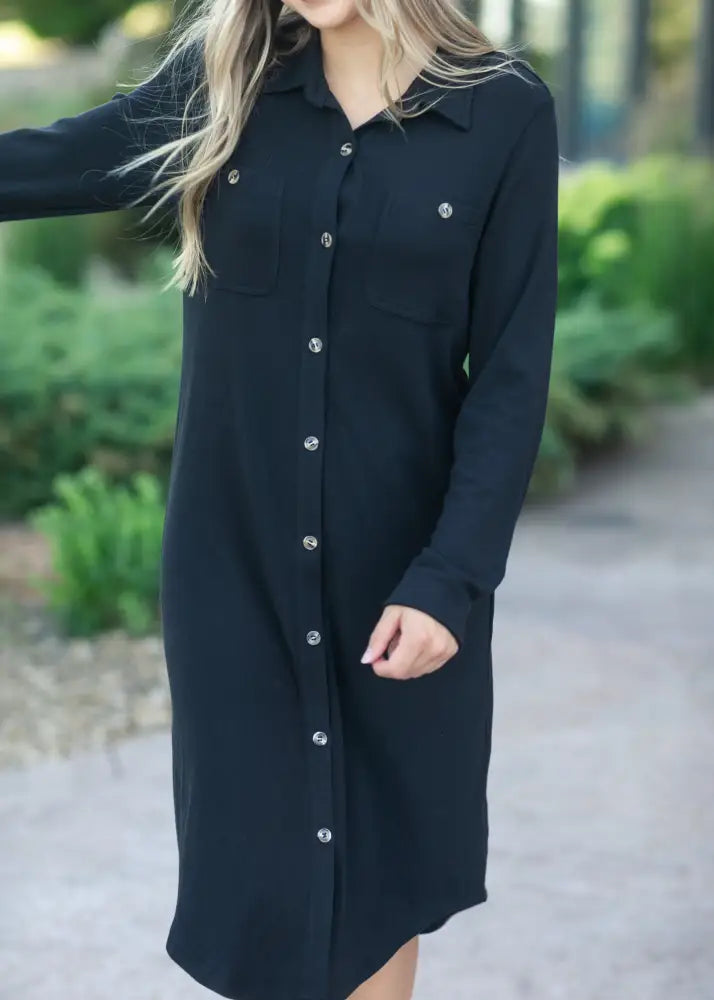 Teagan Black Ultra Soft Shirt Dress - FINAL SALE IC Dresses