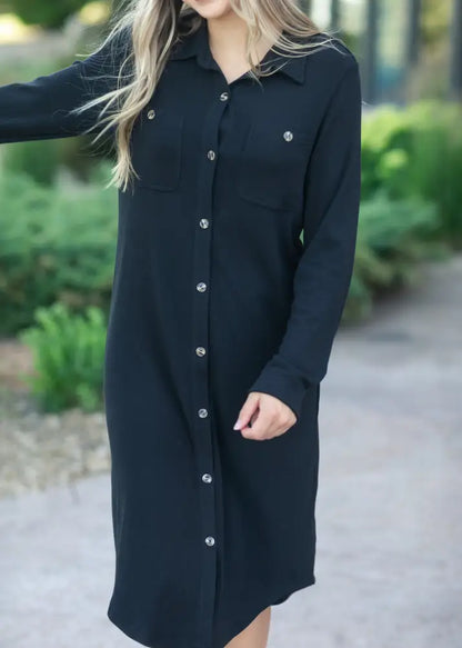 Teagan Black Ultra Soft Shirt Dress - FINAL SALE IC Dresses
