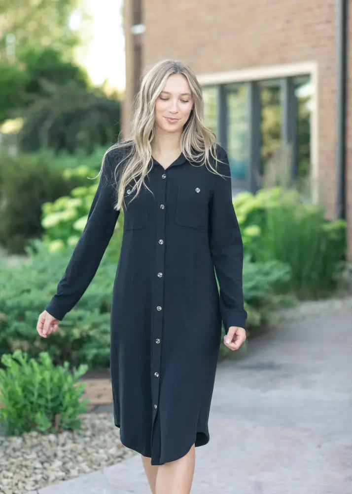 Teagan Black Ultra Soft Shirt Dress - FINAL SALE IC Dresses