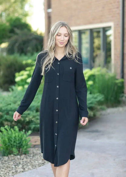 Teagan Black Ultra Soft Shirt Dress - FINAL SALE IC Dresses