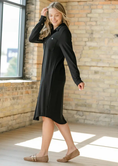 Teagan Black Ultra Soft Shirt Dress - FINAL SALE IC Dresses