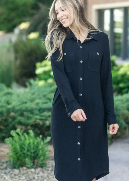 Teagan Black Ultra Soft Shirt Dress - FINAL SALE IC Dresses