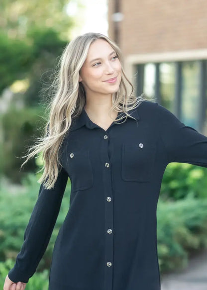 Teagan Black Ultra Soft Shirt Dress - FINAL SALE IC Dresses