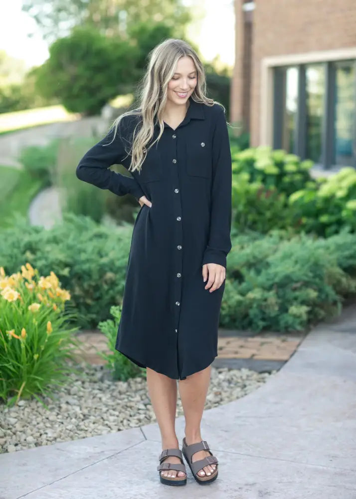 Teagan Black Ultra Soft Shirt Dress - FINAL SALE XS IC Dresses