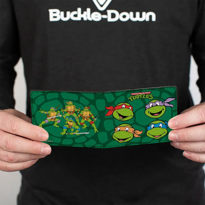 Bi-Fold Wallet - Classic TEENAGE MUTANT NINJA TURTLES Group Faces + Pose Turtle Shell Black Green Bi-Fold Wallets