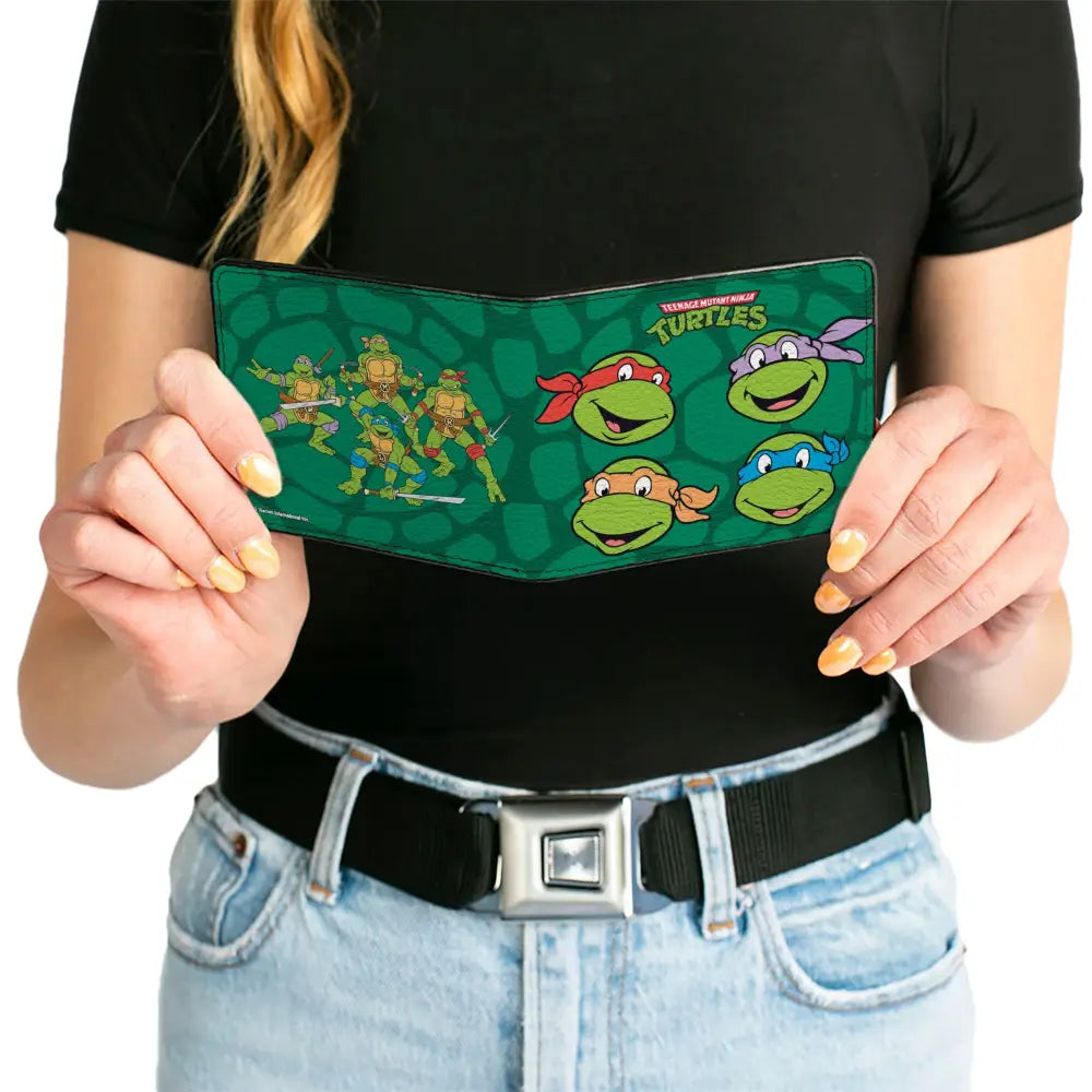 Bi-Fold Wallet - Classic TEENAGE MUTANT NINJA TURTLES Group Faces + Pose Turtle Shell Black Green Bi-Fold Wallets
