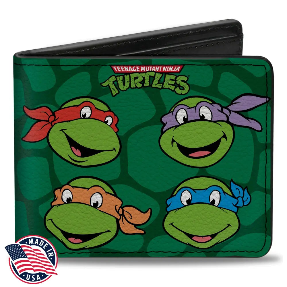 Bi-Fold Wallet - Classic TEENAGE MUTANT NINJA TURTLES Group Faces + Pose Turtle Shell Black Green Bi-Fold Wallets