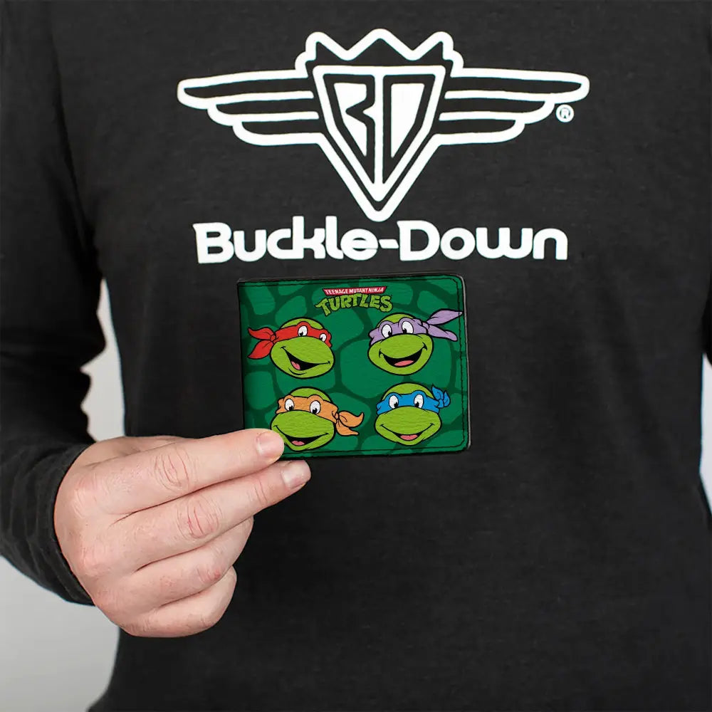 Bi-Fold Wallet - Classic TEENAGE MUTANT NINJA TURTLES Group Faces + Pose Turtle Shell Black Green Bi-Fold Wallets