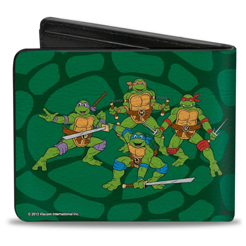 Bi-Fold Wallet - Classic TEENAGE MUTANT NINJA TURTLES Group Faces + Pose Turtle Shell Black Green Bi-Fold Wallets