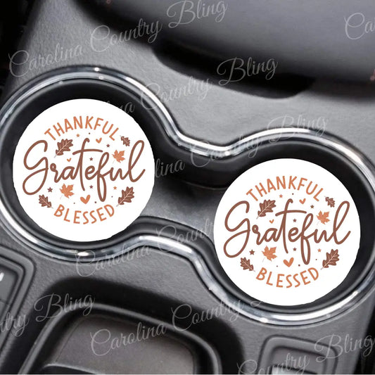 Thankful Grateful Blessed – White Car Coaster