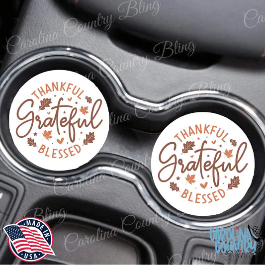 Thankful Grateful Blessed – White Car Coaster