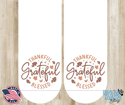 Thankful Grateful Blessed – White Socks