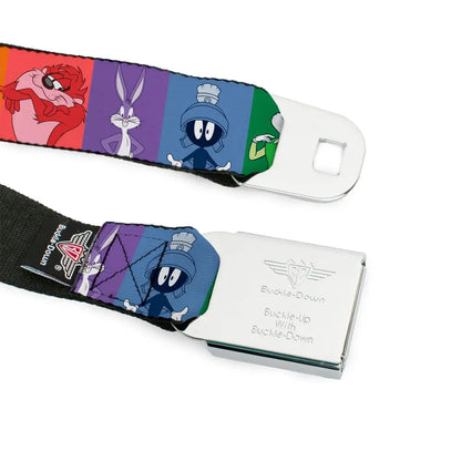 Looney Tunes THAT’S ALL FOLKS Script Full Color White/Multi Color Seatbelt Belt - Looney Tunes 6-Character Pose Pride