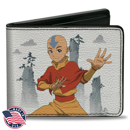 Bi-Fold Wallet - Avatar Last Airbender Aang Bending Pose and Scenery White/Grays Bi-Fold Wallets