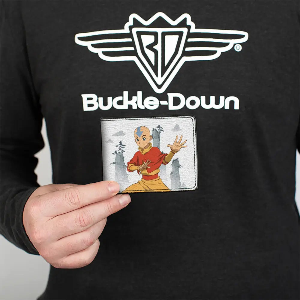 Bi-Fold Wallet - Avatar Last Airbender Aang Bending Pose and Scenery White/Grays Bi-Fold Wallets
