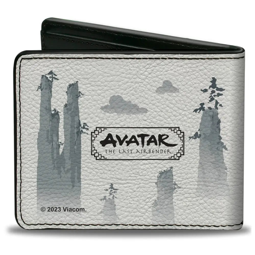 Bi-Fold Wallet - Avatar Last Airbender Aang Bending Pose and Scenery White/Grays Bi-Fold Wallets