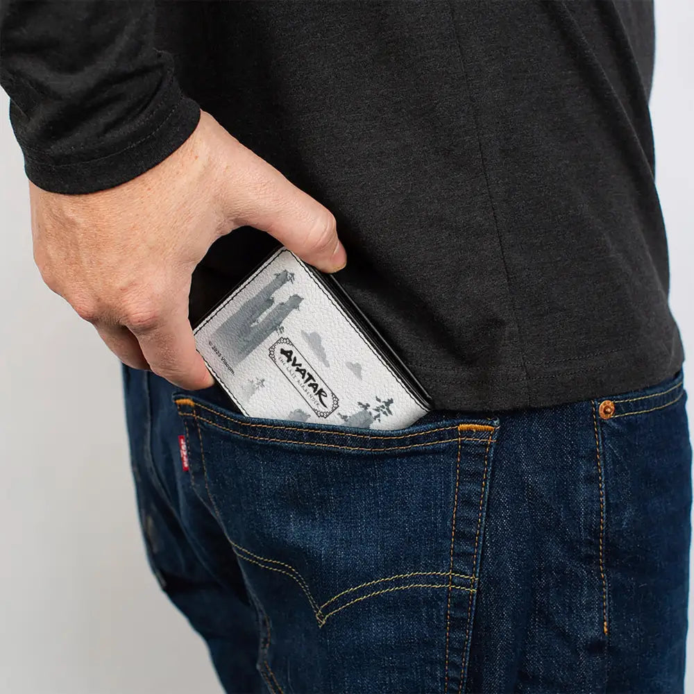 Bi-Fold Wallet - Avatar Last Airbender Aang Bending Pose and Scenery White/Grays Bi-Fold Wallets