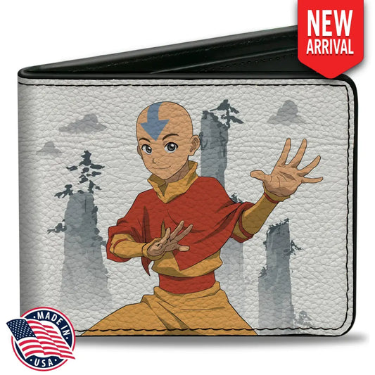 Bi-Fold Wallet - Avatar Last Airbender Aang Bending Pose and Scenery White/Grays Bi-Fold Wallets